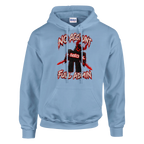 Guest 666 print on a light blue pullover hoodie, front view