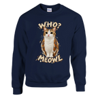 Meowl print on a navy crewneck sweatshirt, front view