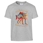 Trulimero Trulichina print on a sport grey kids t-shirt, front view