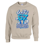67 print on a sand crewneck sweatshirt, front view