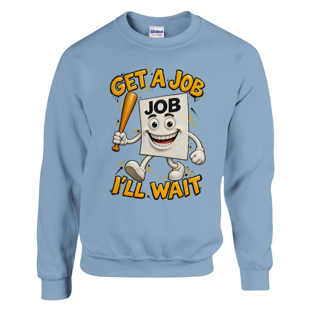 Job Job Job Sahur print on a light blue crewneck sweatshirt, front view