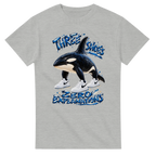 Ash t-shirt printed with Orcalero Orcala and the words Three shoes, zero explanations, front view