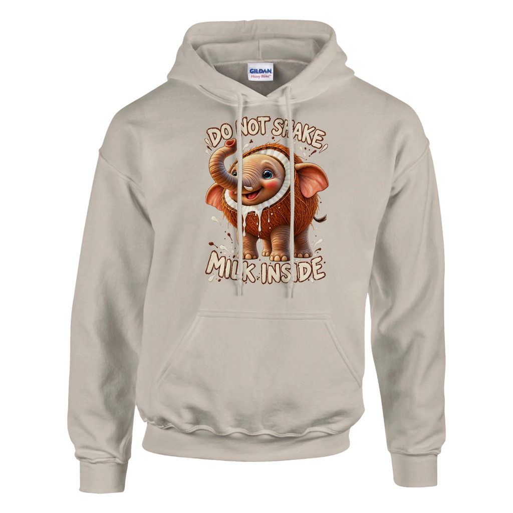 Cocofanto Elefanto print on a sand pullover hoodie, front view