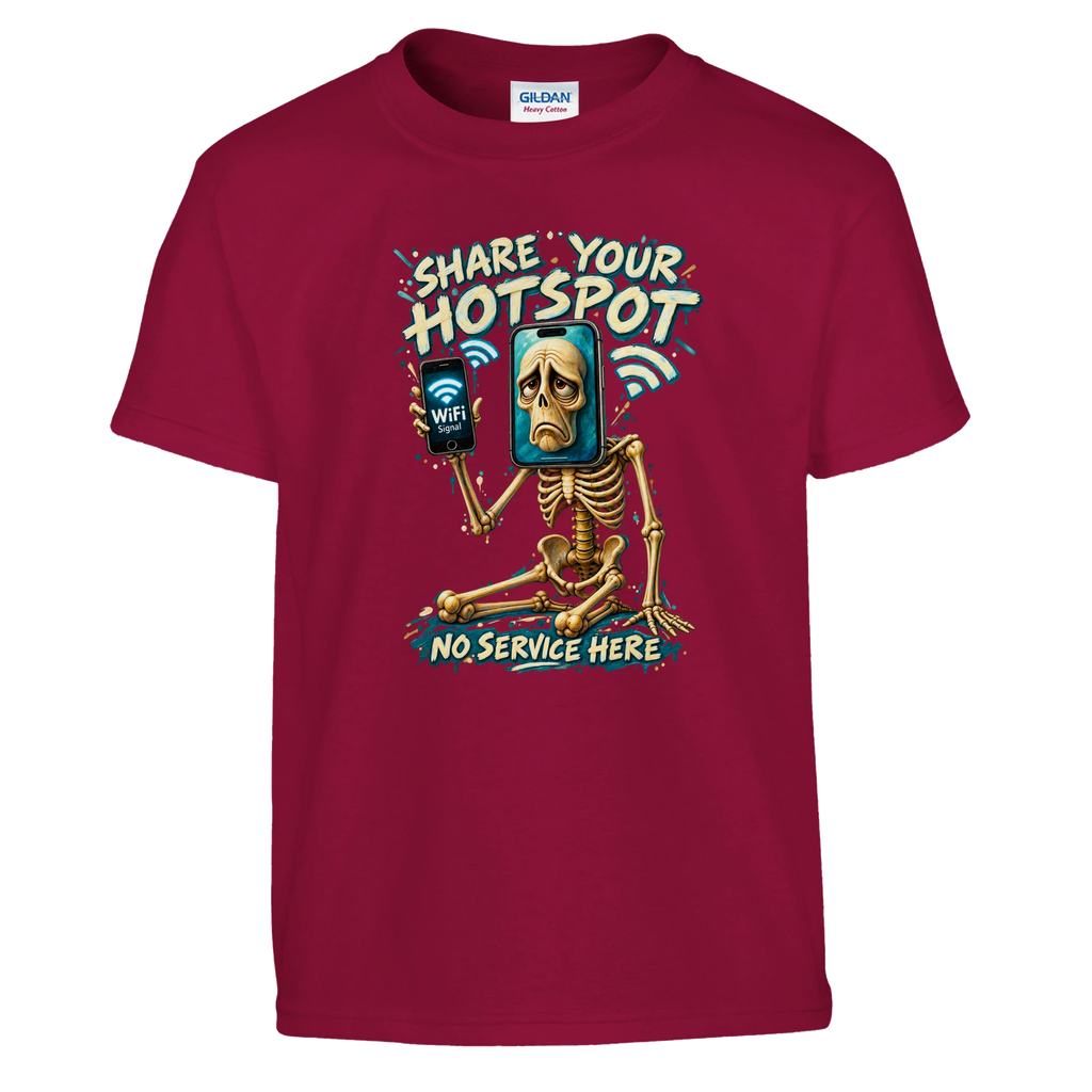 Pot Hotspot print on a cardinal red kids t-shirt, front view