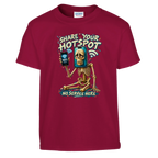Pot Hotspot print on a cardinal red kids t-shirt, front view