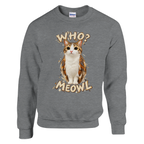 Meowl print on a sport grey crewneck sweatshirt, front view