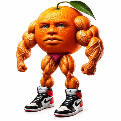 Odin Din Din Dun, the muscular orange brainrot character in high-top trainers